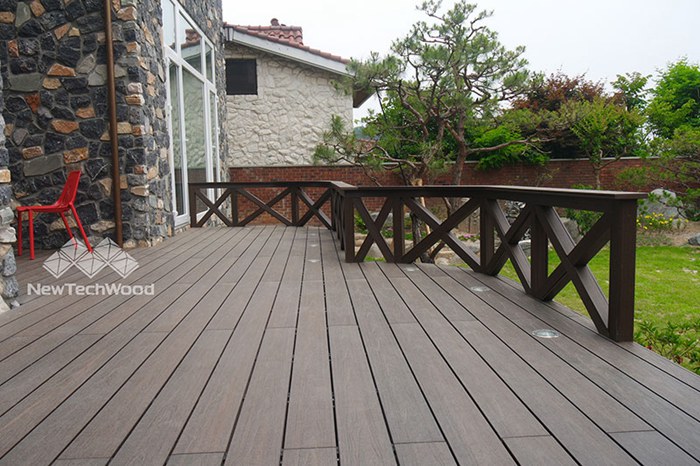 freedom to match backyard composite decking with partial railing